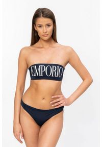 Emporio Armani - EMPORIO ARMANI Granatowe bikini z białym logo. Kolor: niebieski. Materiał: poliamid #4