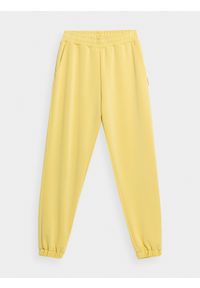4f - Spodnie dresowe joggery z dodatkiem modalu damskie. Kolor: żółty. Materiał: dresówka. Wzór: gładki