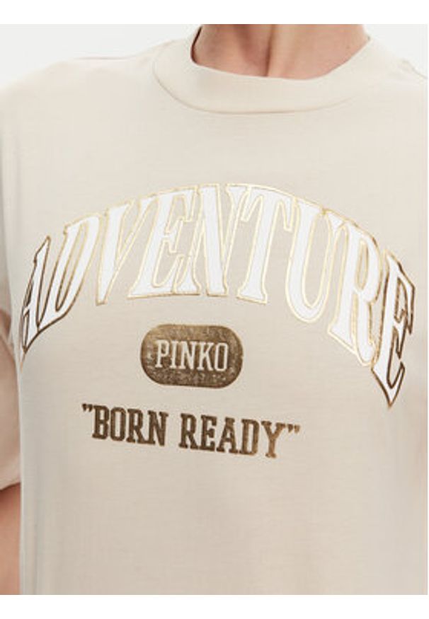 Pinko - PINKO T-Shirt Niamey 104604 A2CS Beżowy Regular Fit. Kolor: beżowy. Materiał: bawełna