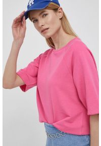 only - Only t-shirt damski kolor różowy. Kolor: różowy. Materiał: dzianina. Długość rękawa: raglanowy rękaw. Wzór: gładki