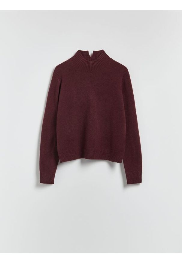 Reserved - Wełniany sweter z dodatkiem kaszmiru - mahoniowy. Kolor: brązowy. Materiał: wełna, kaszmir