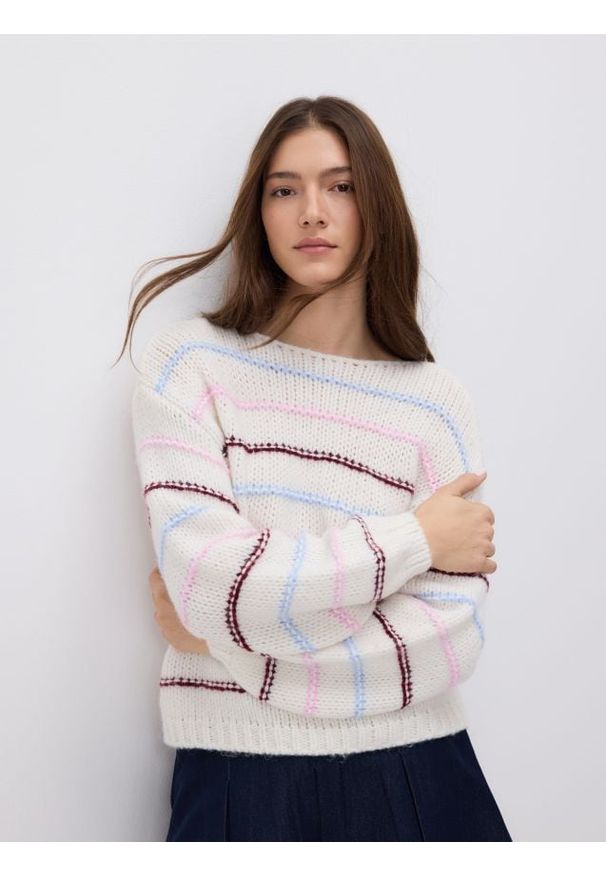 Reserved - Wzorzysty sweter - wielobarwny. Materiał: dzianina