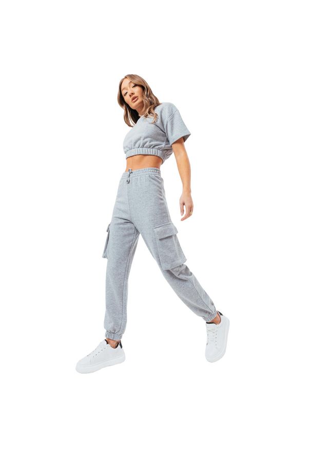 Hype - Spodnie sportowe damskie Sweat Crop T-Shirt-Cargo Joggers. Kolor: szary. Materiał: bawełna, poliester. Długość: długie