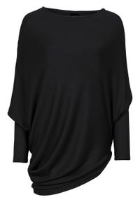 Sweter oversize z asymetrycznym dołem bonprix czarny. Kolor: czarny. Wzór: prążki #1