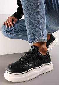 Renee - Czarne Sznurowane Sneakersy na Płaskiej Grubszej Podeszwie Olymelia. Kolor: czarny. Materiał: skóra #5