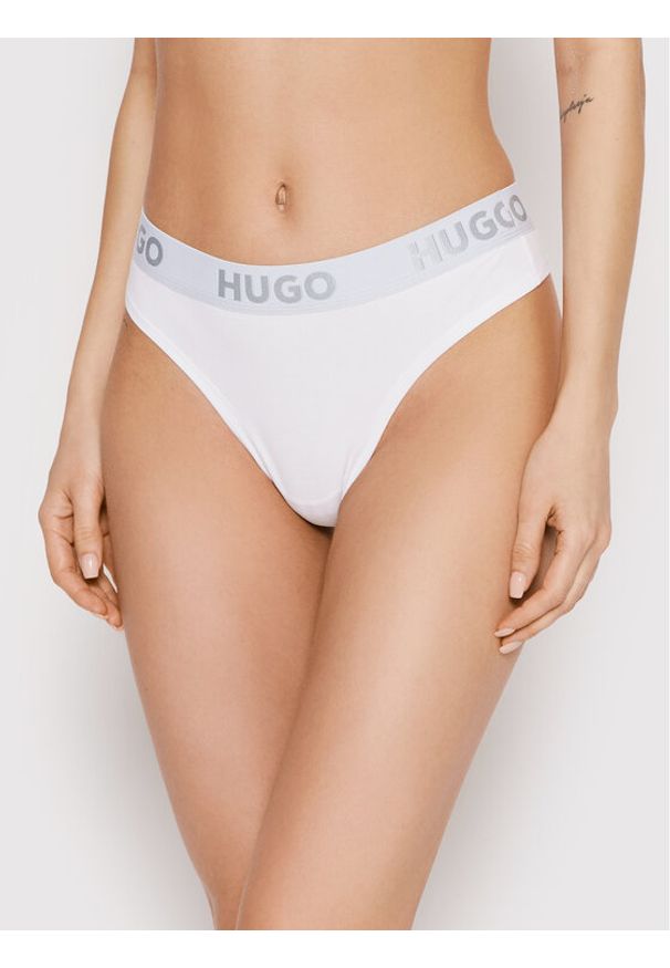 Hugo Stringi Thong Sporty Logo 50469651 Biały. Kolor: biały. Materiał: bawełna