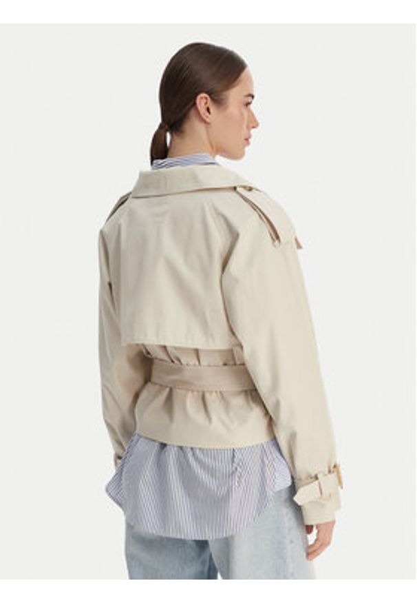TOMMY HILFIGER - Tommy Hilfiger Trencz WW0WW50768 Beżowy Oversize. Kolor: beżowy. Materiał: bawełna
