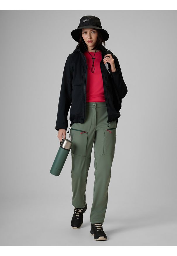 4f - 4F Spodnie trekkingowe softshell membrana 8000 damskie - khaki XXL. Kolor: oliwkowy, brązowy, wielokolorowy. Materiał: softshell. Sezon: lato. Sport: turystyka piesza