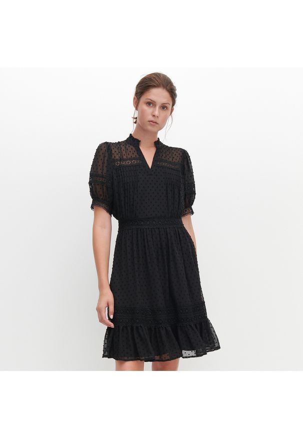 Reserved - Sukienka z tkaniny plumeti - Czarny. Kolor: czarny. Materiał: tkanina