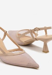 Renee - Beżowe Sandały Vices na Kaczuszce Slingback z Siateczkową Cholewką Lumevile. Zapięcie: sprzączka. Kolor: beżowy. Obcas: na szpilce. Styl: klasyczny, elegancki. Wysokość obcasa: średni
