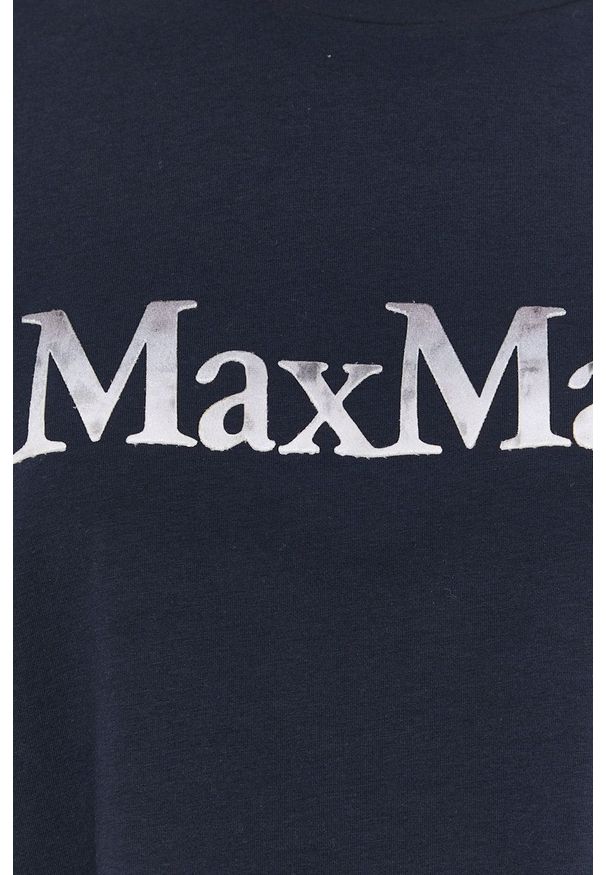 Max Mara Leisure t-shirt damski kolor granatowy. Kolor: niebieski. Materiał: bawełna. Długość rękawa: krótki rękaw. Długość: krótkie. Wzór: nadruk