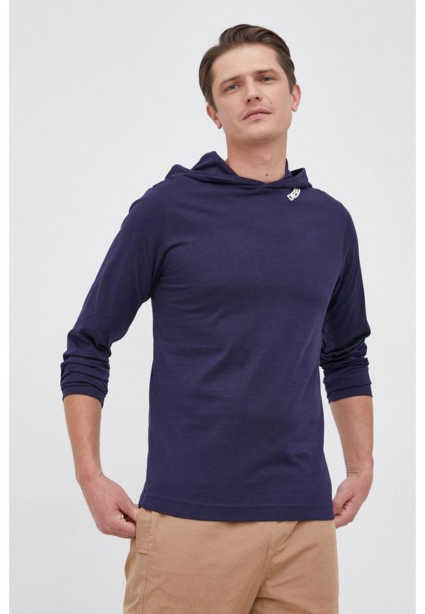 Diesel - Longsleeve bawełniany. Okazja: na co dzień. Typ kołnierza: kaptur. Kolor: niebieski. Materiał: bawełna. Długość rękawa: długi rękaw. Styl: casual