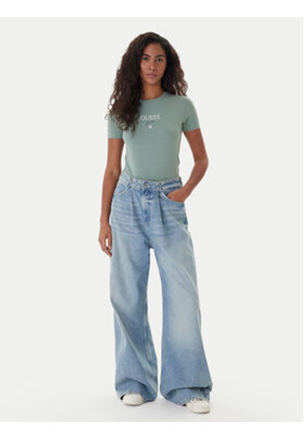 Guess Jeans T-Shirt 180328 Zielony Classic Fit. Kolor: zielony. Materiał: bawełna