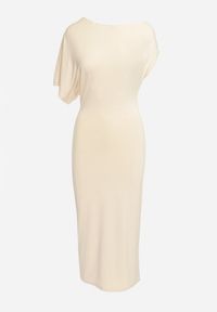 Born2be - Beżowa Asymetryczna Sukienka Midi o Dopasowanym Fasonie Tivalle. Kolor: beżowy. Typ sukienki: asymetryczne. Długość: midi #6