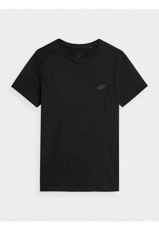 4f - T-shirt gładki chłopięcy. Kolor: czarny. Materiał: bawełna. Wzór: gładki
