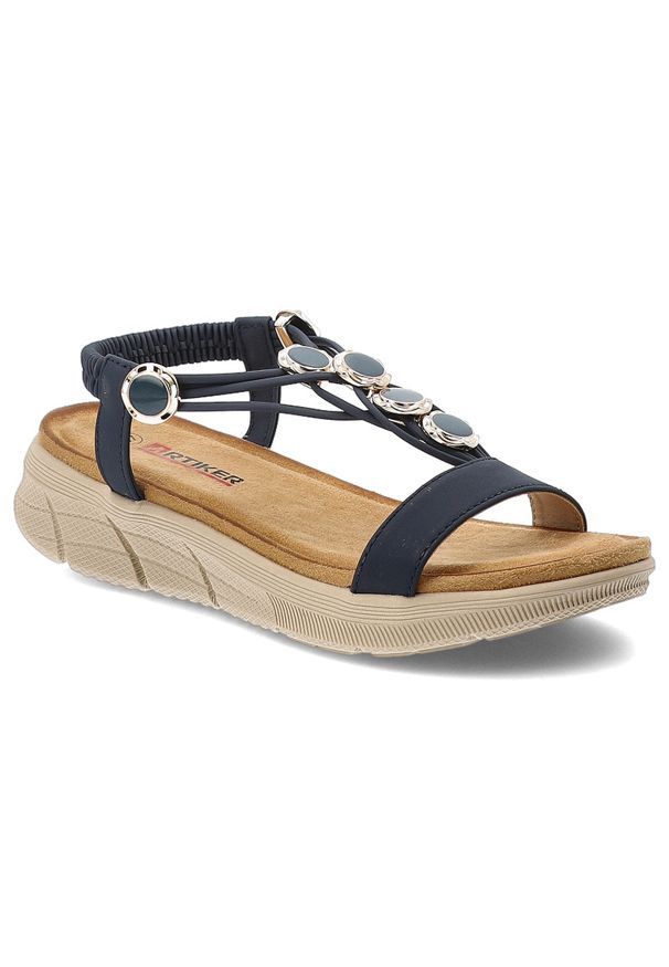 Sandały damskie Artiker, cholewka ze skóry ekologicznej cienkie paski z przodu elastyczny pasek na pięcie ozdobne metalowe detale, granatowe, 58C0005. Zapięcie: pasek. Kolor: niebieski. Materiał: skóra ekologiczna. Wzór: paski