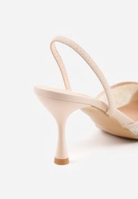 Renee - Beżowe Szpilki z Obcasem Typu Klepsydra z Siateczką i Cekinami Meridess. Nosek buta: otwarty. Zapięcie: pasek. Kolor: beżowy. Materiał: satyna. Obcas: na obcasie. Styl: elegancki, wizytowy. Wysokość obcasa: średni #3