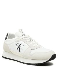 Sneakersy Calvin Klein Jeans Runner Sock Laceup Ny-Lth YM0YM00553 Bright White/Amethyst 01W. Kolor: biały. Materiał: skóra, zamsz