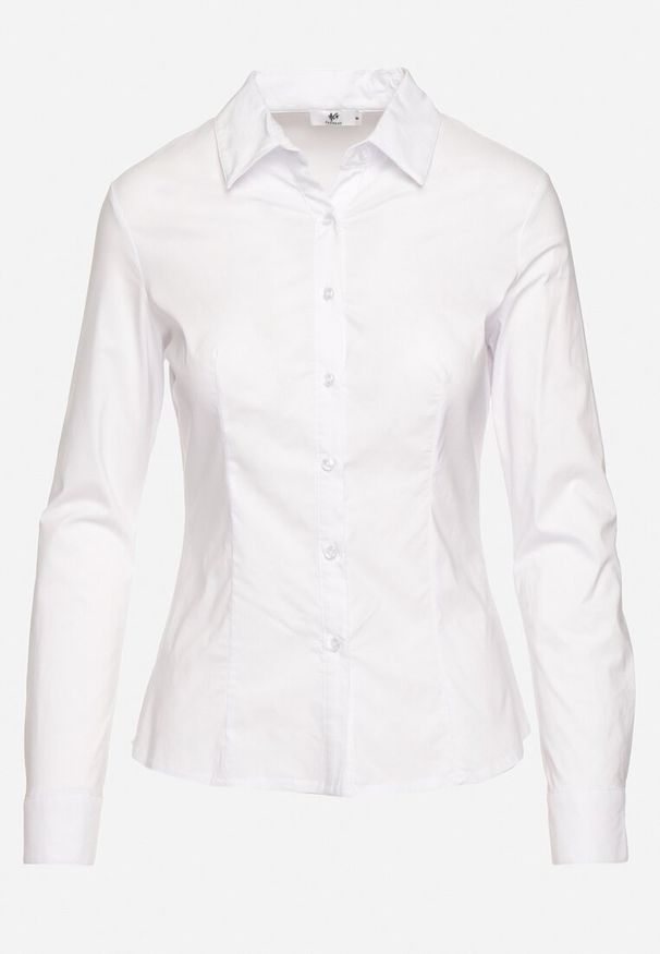 Born2be - Biała Koszula z Długim Rękawem Zapinana na Guziki Vikra. Typ kołnierza: kołnierzyk klasyczny. Kolor: biały. Materiał: jeans, materiał, tkanina. Długość rękawa: długi rękaw. Długość: długie. Styl: elegancki, wizytowy, klasyczny