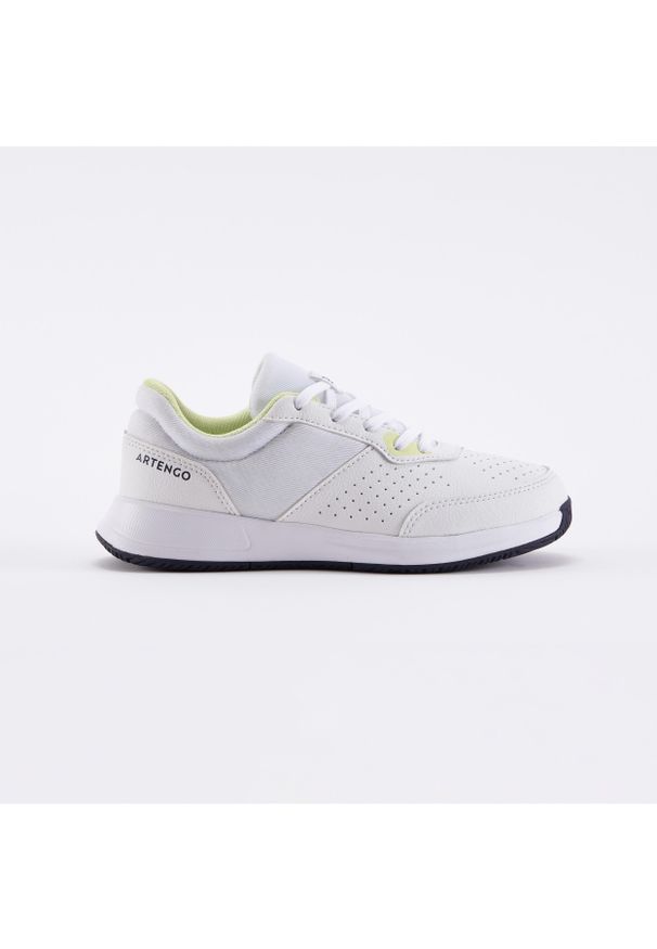 ARTENGO - Buty tenisowe sznurowane dla dzieci Artengo Essential. Okazja: na uczelnię. Kolor: żółty, wielokolorowy, biały. Materiał: syntetyk. Szerokość cholewki: normalna. Sport: tenis