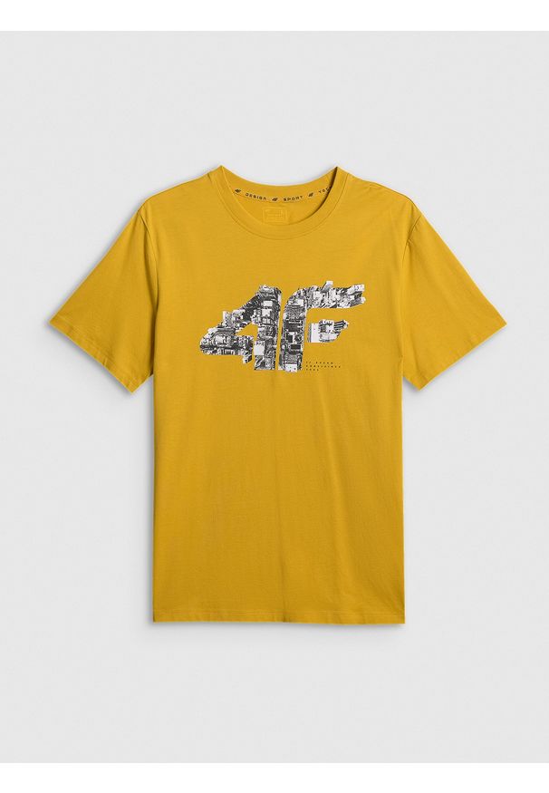 4f - 4F T-shirt regular z nadrukiem męski - żółty 3XL. Okazja: na co dzień. Kolor: żółty. Materiał: dzianina, bawełna, materiał. Wzór: nadruk. Styl: klasyczny, casual