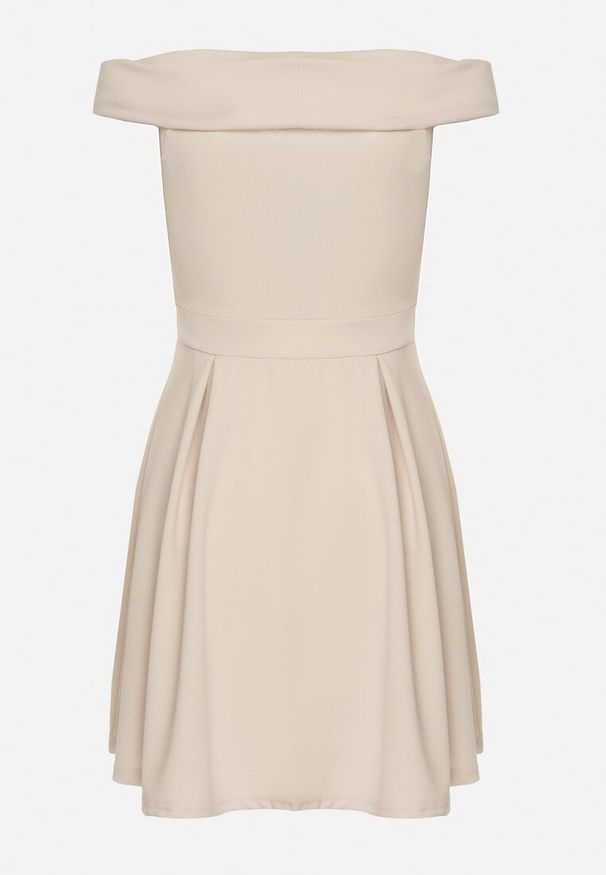 Born2be - Beżowa Sukienka z Hiszpańskim Dekoltem o Rozkloszowanym Fasonie Vilenia. Okazja: na co dzień. Kolor: beżowy. Typ sukienki: rozkloszowane. Styl: casual, elegancki