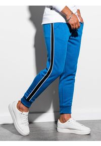 Ombre Clothing - Spodnie męskie dresowe joggery P898 - niebieskie - XXL. Kolor: niebieski. Materiał: dresówka. Wzór: gładki. Styl: elegancki #5