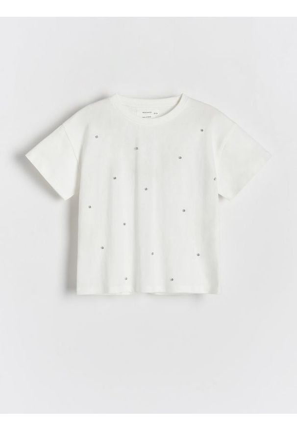Reserved - T-shirt z aplikacją - biały. Kolor: biały. Materiał: bawełna. Wzór: aplikacja