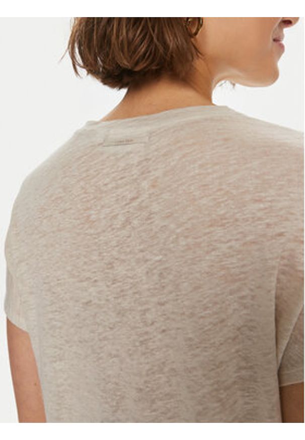 Calvin Klein T-Shirt K20K207260 Beżowy Relaxed Fit. Kolor: beżowy. Materiał: len