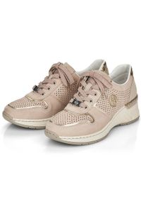 Buty damskie sportowe na koturnie ażurowe beżowe Rieker N4346-60 beżowy. Kolor: beżowy. Wzór: ażurowy. Obcas: na koturnie #2