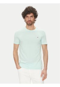 Tommy Jeans T-Shirt DM0DM20363 Zielony Slim Fit. Kolor: zielony. Materiał: bawełna