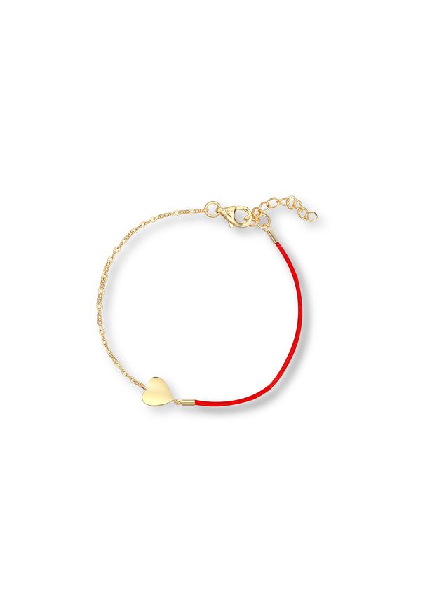 W.KRUK - Bransoletka srebrna pozłacana z sercem i czerwonym sznurkiem. Materiał: pozłacane, srebrne. Kolor: srebrny, wielokolorowy, czerwony