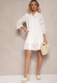 Renee - Biała Haftowana Sukienka Boho z Bawełny o Rozkloszowanym Kroju Helavira. Okazja: na co dzień. Typ kołnierza: dekolt w serek. Kolor: biały. Materiał: bawełna. Wzór: haft. Sezon: lato, wiosna. Typ sukienki: rozkloszowane. Styl: boho #4
