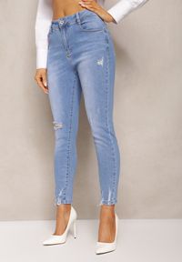 Renee - Niebieskie Jeansy o Fasonie Skinny Push Up z Przedarciami Fanfa. Kolor: niebieski #4