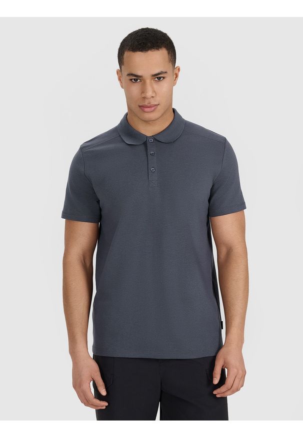 4f - 4F Koszulka polo regular męska - szara S. Okazja: na co dzień. Typ kołnierza: polo. Kolor: szary. Materiał: poliester, dzianina, bawełna, materiał. Wzór: ze splotem. Styl: casual, sportowy, klasyczny