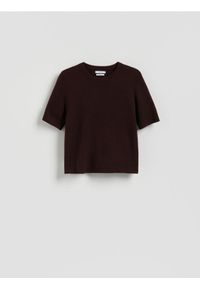 Reserved - Wełniany sweter - ciemnobrązowy. Kolor: brązowy. Materiał: wełna