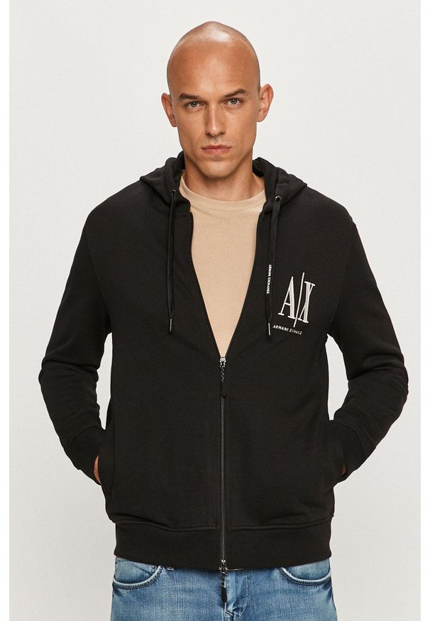 Armani Exchange - Bluza. Typ kołnierza: kaptur. Kolor: czarny