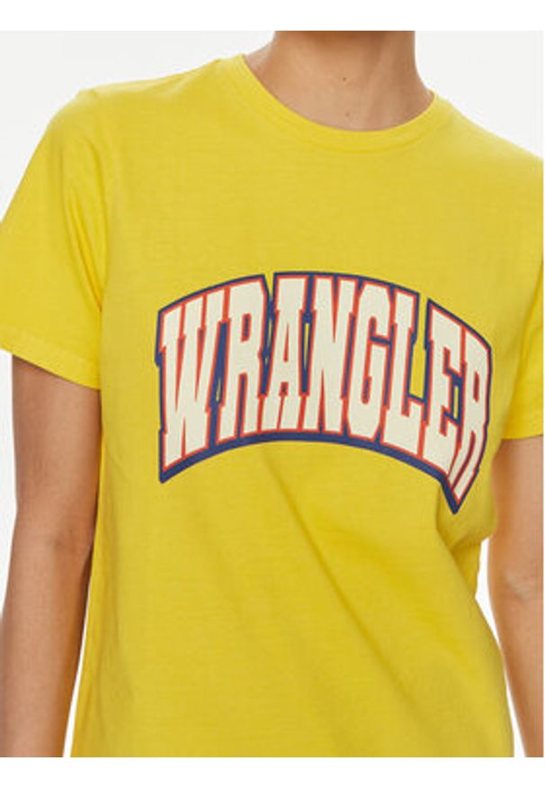Wrangler T-Shirt Varsity 112350189 Żółty Regular Fit. Kolor: żółty. Materiał: bawełna