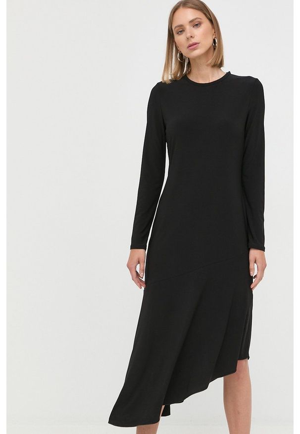 Max Mara Leisure sukienka kolor czarny midi prosta. Okazja: na co dzień. Kolor: czarny. Materiał: dzianina. Długość rękawa: długi rękaw. Wzór: gładki. Typ sukienki: proste. Styl: casual. Długość: midi