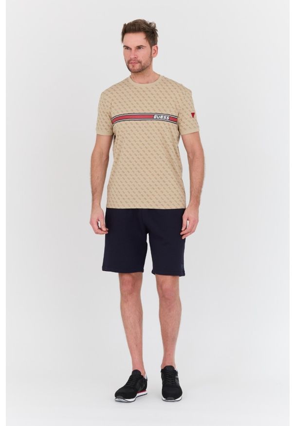 Guess - GUESS Beżowy męski t-shirt Jamey, Rozmiar XXL. Kolor: beżowy