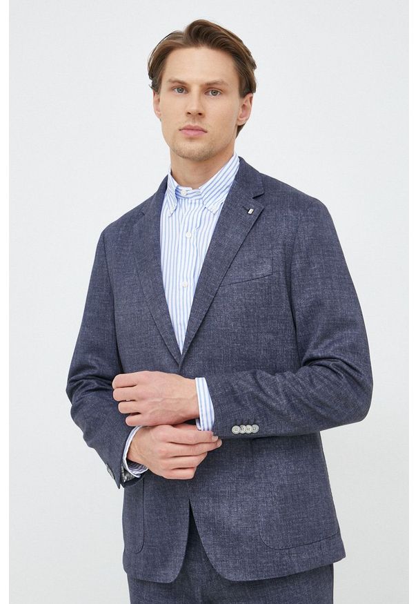 BOSS marynarka męska kolor niebieski. Kolor: niebieski. Materiał: materiał, włókno. Styl: klasyczny