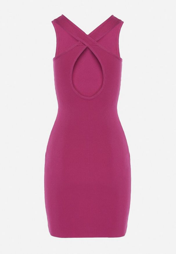 Born2be - Fioletowa Mini Sukienka Prążkowana z Krzyżującymi się Ramiączkami na Plecach Banova. Kolor: fioletowy. Materiał: prążkowany. Długość rękawa: na ramiączkach. Sezon: lato. Długość: mini