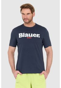 Blauer USA - BLAUER Granatowy męski t-shirt z dużym logo. Kolor: niebieski #1