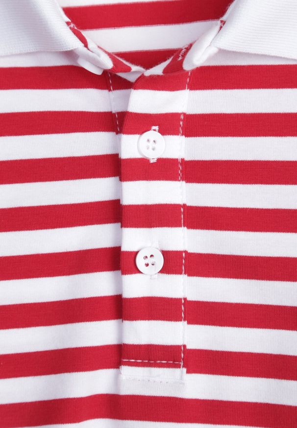 Born2be - Czerwona Bawełniana Koszulka Polo w Paski w Stylu Casual Elunilla. Okazja: na co dzień. Typ kołnierza: polo. Kolor: czerwony. Materiał: bawełna. Wzór: paski. Styl: casual