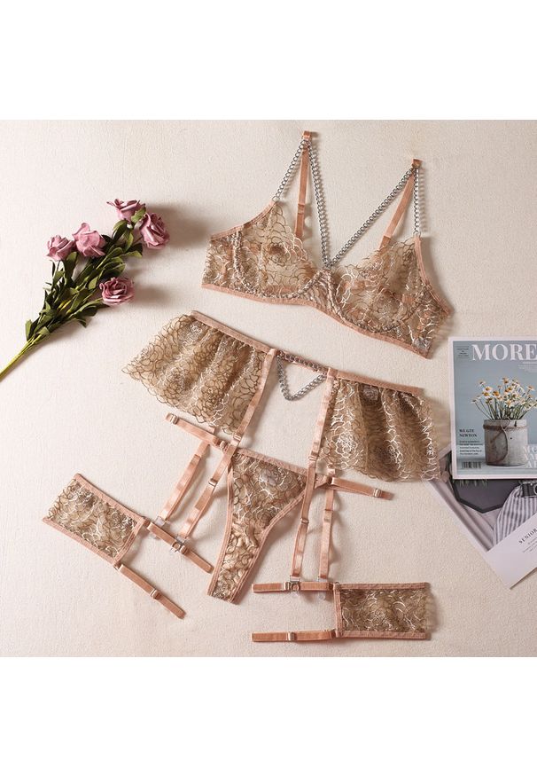 Intica - Zestaw bielizny koronkowej czteroczęściowy Margarida. Kolor: beżowy. Materiał: koronka