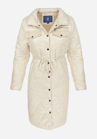 Born2be - Beżowa Kurtka za Kolano z Kołnierzem Pikowana Chloime. Kolor: beżowy. Materiał: materiał #3