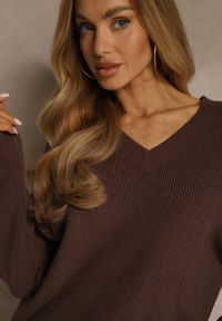 Renee - Brązowy Sweter z Dodatkiem Kaszmiru i Trójkątnym Dekoltem Silefera. Okazja: na co dzień. Kolor: brązowy. Materiał: kaszmir. Styl: casual, elegancki #5
