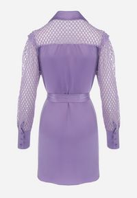 Born2be - Fioletowa Koszulowa Mini Sukienka z Materiałowym Paskiem i Siateczką w Górnej Części Gudris. Kolor: fioletowy. Materiał: materiał. Typ sukienki: koszulowe. Długość: mini #3
