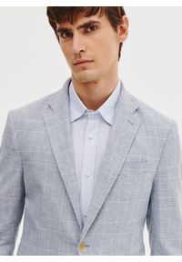 Pako Lorente - PAKO LORENTE – Niebieska marynarka z lnu w kratkę. Okazja: na co dzień. Kolor: niebieski. Materiał: len. Wzór: kratka. Sezon: wiosna. Styl: casual #8