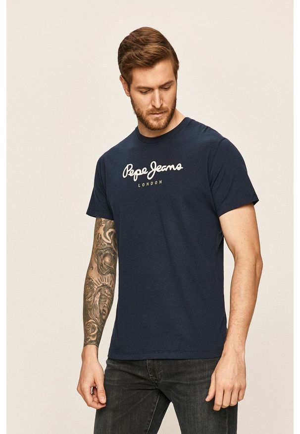 Pepe Jeans - T-shirt. Okazja: na co dzień. Kolor: niebieski. Materiał: dzianina. Styl: casual